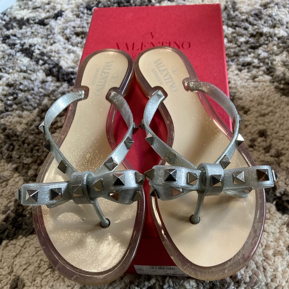 Valentino Garavani Silver Studded Sandals